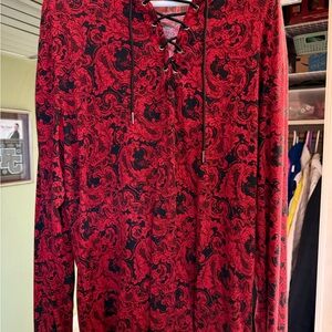 Red and Black Paisley Casual Button Down Shirt